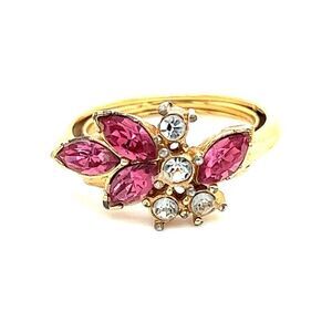 Avon Pink/White Rhinestones Flower Ring